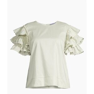 Harshman Mint Juliette Ruffled Cotton Blouse Crewneck‎ Short Sleeve Size XS